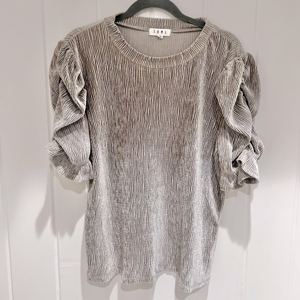 THML silver velvet blouse top